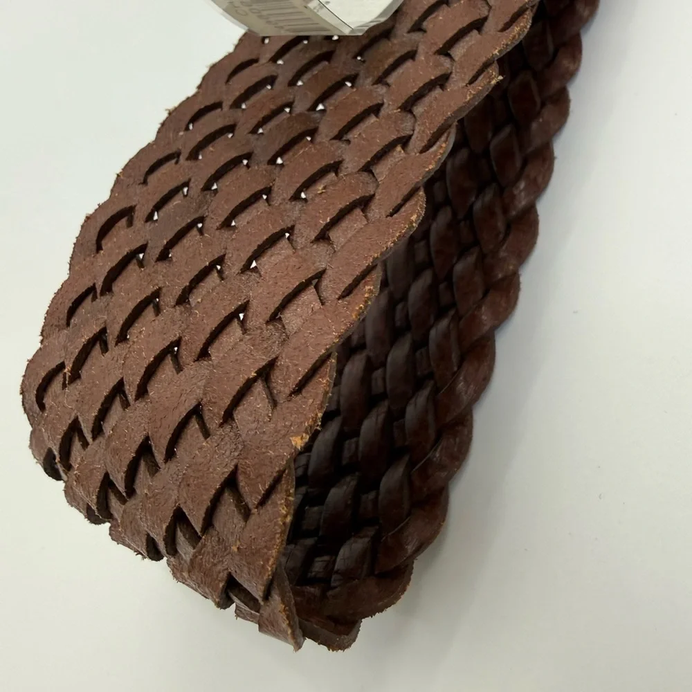 Michael Kors Brown Braided Leather Belt Gold Buckle Tassel Charm Boho Chic SZ M